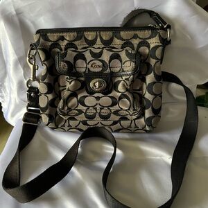 Coach Black and Tan Patterned Crossbody Bag